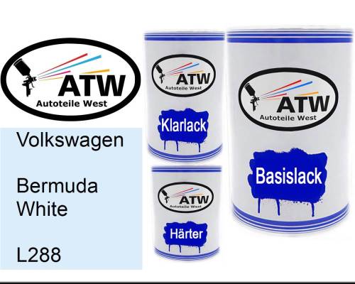 Volkswagen, Bermuda White, L288: 500ml Lackdose + 500ml Klarlack + 250ml Härter - Set, von ATW Autoteile West.